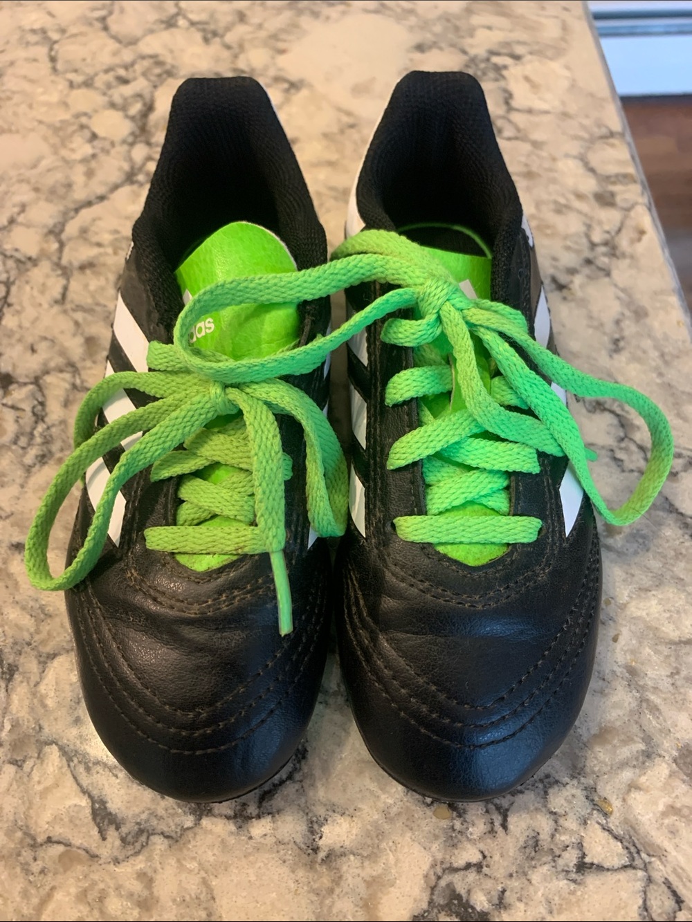 adidas Kids Black Cleats with Bright Green Accents Size 12